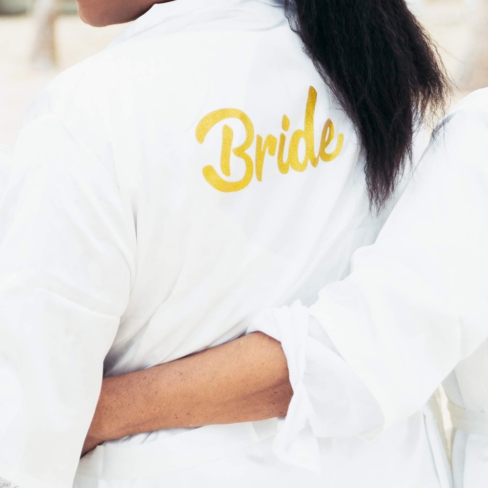 White Satin Bride Robe (gold letter)